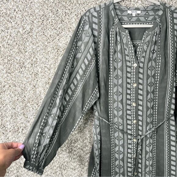 Splendid Dress Women’s Medium Freesia Linen Blend Long Sleeve Tie Waist - Picture 2 of 7